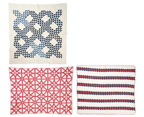 Three (3) Southern, likely East Tennessee, hand-stitched pieced and appliqued cotton quilts, including Ocean Waves, Wagon Whe