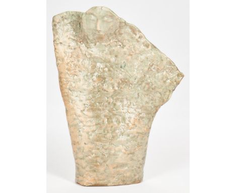 Olen Bryant (American/Tennessee, 1927-2017) green glazed ceramic sculptural vase depicting a figure with a face.  Unsigned. 2