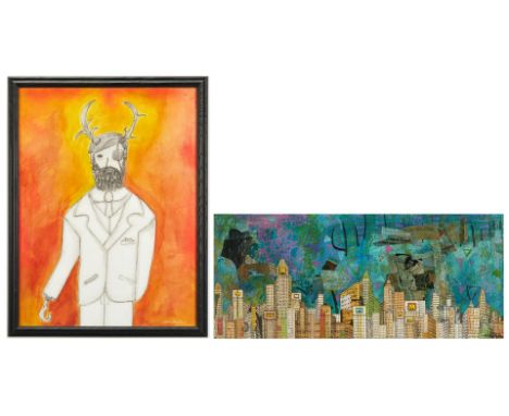 Two (2) Gabriel Shaffer (North Carolina, 20th century) Outsider Art paintings. 1st item: Mixed media on paper titled "Last Ca