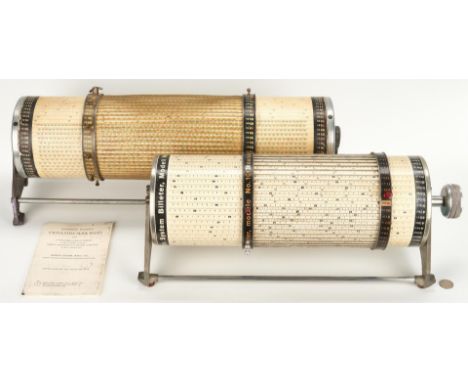 Two (2) Swiss Rechenwalzen Cylindrical Slide Rule Calculating Drums, including one (1) National System Billeter Modell No. 10