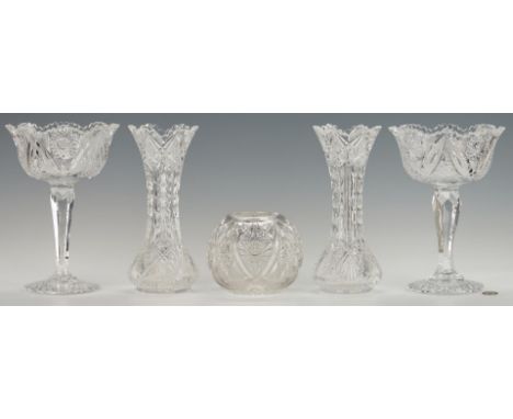 Five (5) pieces American Brilliant Period Cut Glass, including one (1) signed Clark. 1st and 2nd items: Two (2) ABPCG Compote