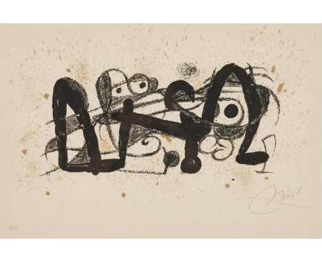 Joan Miro (Spanish, 1893-1983) lithograph on paper, "Escultor, Portugal," 1974, limited edition in black and white with appli