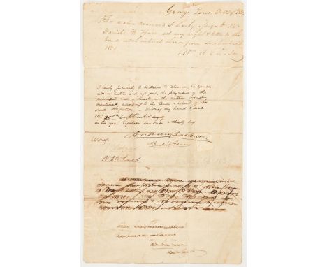 1836 slavery related document signed by President Andrew Jackson, Andrew Jackson Jr., and Andrew Jackson Donelson, along with
