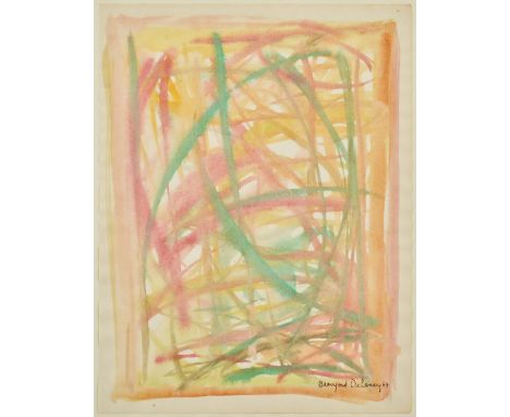 Beauford Delaney (American, 1901-1979), "Composition," watercolor on paper abstract expressionist painting featuring green, r