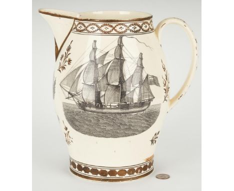 Historical Staffordshire Liverpool commemorative transfer decorated creamware pitcher depicting the Apotheosis of Washington 