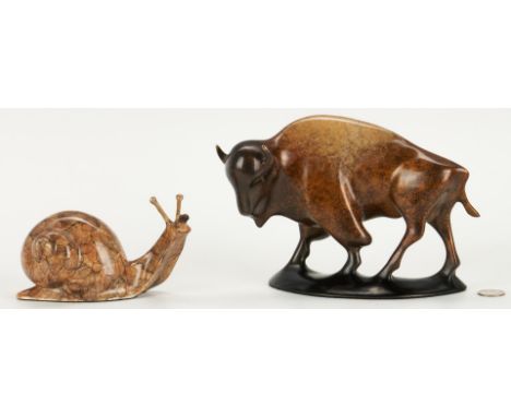 Two (2) Robert Deurloo (American, b. 1946) bronze sculptures of wildlife. 1st item: Sculpture of a bison titled "King Thunder