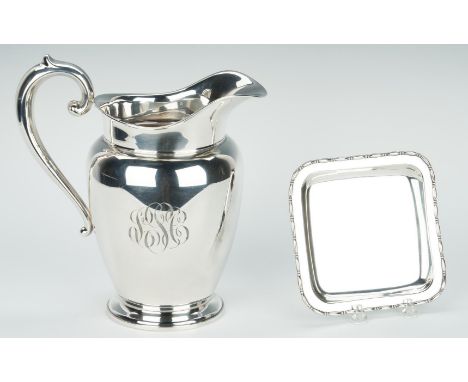 2 sterling silver items. 1st item: Water pitcher, marked for F.B. Rogers Co., SSC monogram to front, 9 1/2" H. 2nd item: Smal
