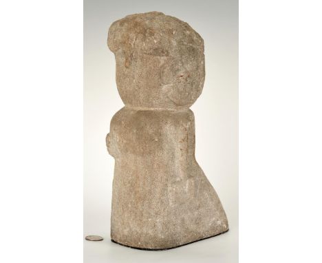 William Edmondson (American/Tennessee, 1874-1951) "Lady with a Book," carved limestone sculpture depicting a standing woman w