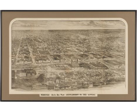 L.B. Folger and C. Kallenback: MEMPHIS - BIRD'S EYE VIEW - SUPPLEMENT TO THE APPEAL. Scarce lithograph on paper aerial view o