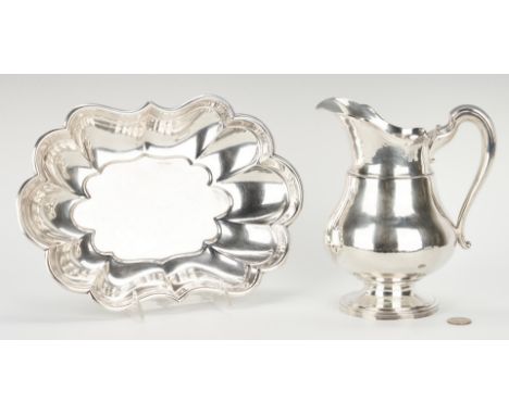 2 sterling silver holloware items, including Woodside pitcher, Reed and Barton "Windsor" pattern dish or bread tray. 1st item