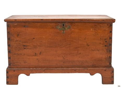 Virginia Chippendale walnut blanket chest. Rectangular form comprised of a molded top over an exposed dovetailed case and car