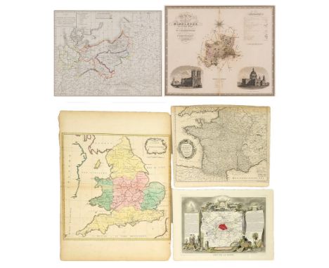 Five (5) European maps, including French Napoleonic and English. 1st item: Map of Theater of War and French and Allied Saxon 