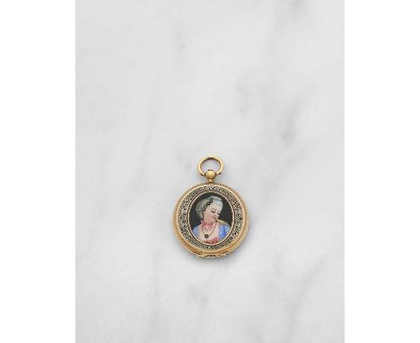 Eugene Bornand. Montre de gousset à cadran ouvert en or jaune 18K (750) avec portrait au verso remontoir au pendantEugene Bor