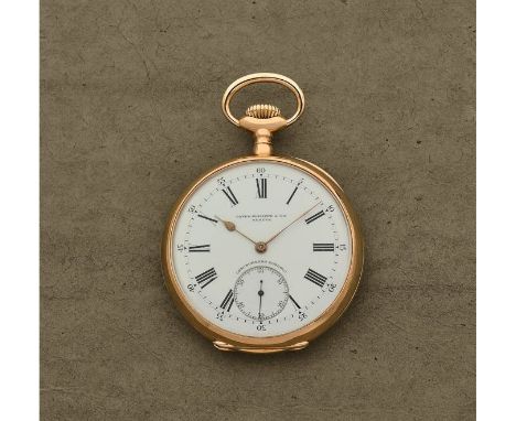 Patek Philippe. Montre de gousset a cadran ouvert en or jaune 18K (750) remontoir au pendant, distribue par Gondolo &amp; Lab