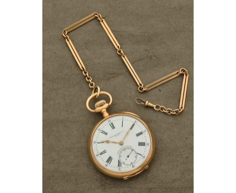 Patek Philippe. Montre de gousset a cadran ouvert en or jaune 18K (750) remontoir au pendant, distribue par Gondolo &amp; Lab