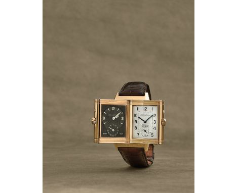 Jaeger-LeCoultre. Montre bracelet en or rose 18K (750) rectangulaire réversible avec indication sur 24 heures mouvement mécan