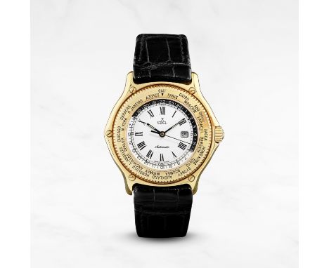 Ebel. Montre bracelet en or jaune 18K (750) avec date et heure universelle mouvement automatiqueEbel. An 18K gold automatic c