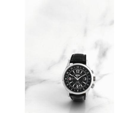 Vulcain. Montre bracelet en acier avec alarme et 2nd fuseau horaire mouvement mécaniqueVulcain. A stainless steel manual wind