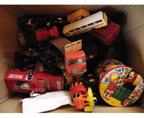 ASSORTED DIECAST MODEL VEHICLES  circa 1960s-70s, by Dinky, Corgi, Matchbox and others, variable condition, (two boxes).