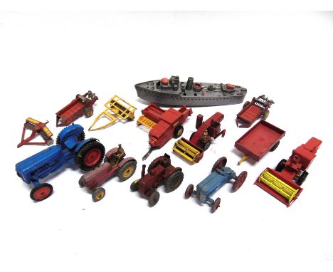 ASSORTED DIECAST MODEL FARM VEHICLES  most circa 1950s-70s, variable condition, one repainted, all unboxed, (12); together wi