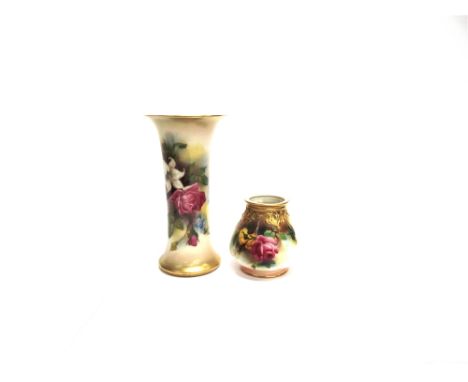 A ROYAL WORCESTER TRUMPET SHAPED VASE  with painted floral decoration and gilt highlights, date stamp to base for 1915 with U