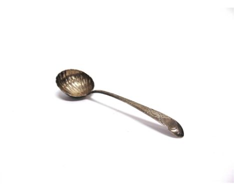 AN IRISH SILVER SAUCE LADLE  by William Ward, Dublin, circa 1785, no date letter, wriggle work pattern, vacant cartouche, 19c