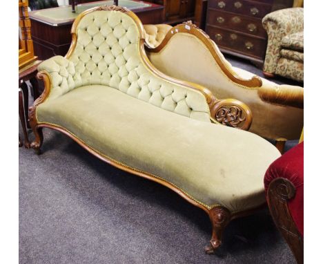 A Victorian chaise, button back, sage upholstery