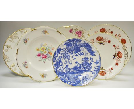 Royal Crown Derby plates - Vine pattern 26cm dia. (1st); a cabinet plate 26cm dia. (1st); Pinxton Rose 26.5cm dia. (2nd); Bal