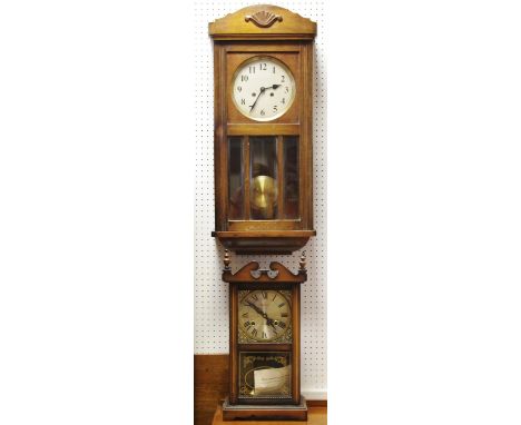 A 1940's oak wall clock; a modern Highlands 31 day mantel clock