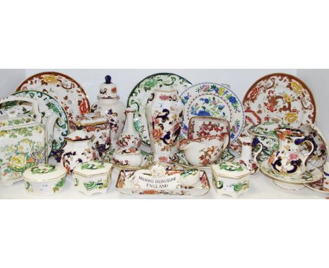 Masons Ironstone - various examples including teapot, baluster vase, cabinet plates, trinket trays, trinket pot and covers, n