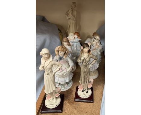 A collection of Royal Worcester and Coalport figures, including Grandmothers bonnet, Best Friends, Love etc alongside resin f