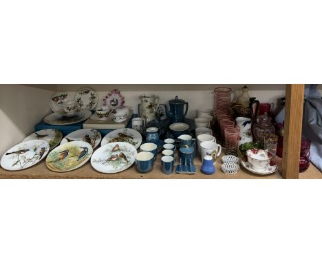 A Carltonware part tea and coffee set together with collectors plates cranberry glass, table lamp etc