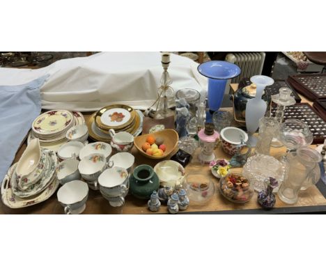 A Marcol floral decorated part tea service together with assorted part dinner sets, glass vases, table lamp, pottery jugs, et