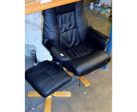 MODERN BLACK SWIVEL CHAIR WITH MATCHING FOOT STOOL     