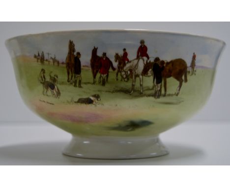 7½" DIAMETER ROYAL DOULTON "ACROSS THE MOOR" HAND PAINTED BOWL - FOX HUNTING SCENE, SIGNED SIMPSON, REG 6326     