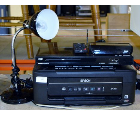 EPSON PRINTER, BUSH DVD PLAYER, FREEVIEW BOX & MODERN ANGLE LAMP     