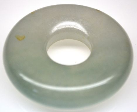 A GOOD QUALITY CHINESE CELADON JADE DATED BI DISC - 49 GRAMS & 3¼" ORIENTAL HARD STONE DRAGON - 29.2 GRAMS  