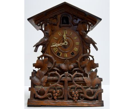 GERMAN BLACK FORREST CARVED WOODEN MANTLE CLOCK     