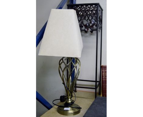 MODERN METAL TABLE LAMP WITH SHADE & WROUGHT IRON PLANT STAND     