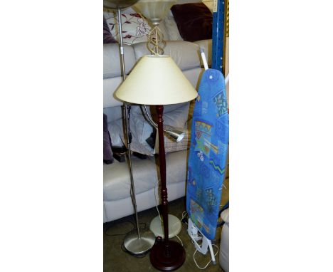 PAIR OF UPLIGHTERS, 1 OTHER UPLIGHTER, STANDARD LAMP & IRONING BOARD     