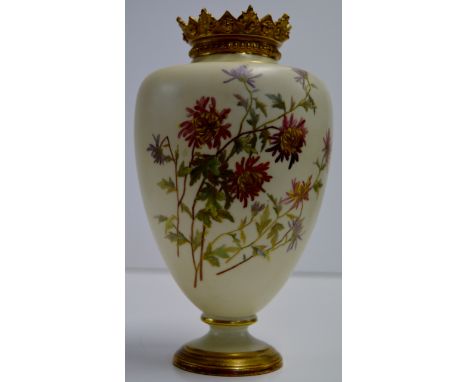 9" ROYAL WORCESTER HAND PAINTED VASE, FLORAL PATTERN, NO93492.1268     