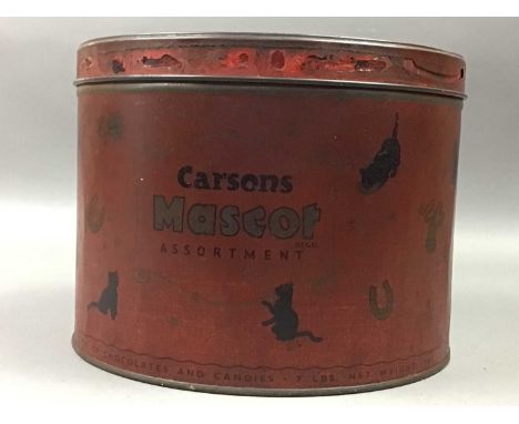 LOT OF VINTAGE STORAGE TINS,including Carson's Mascot Assorted and others
