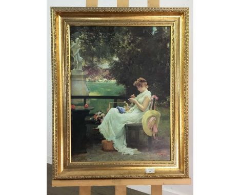 FRAMED PRINT OF A SEATED FEMALE,59cm x 43cm image size, 76cm x 60cm overall, along with two other prints (3)