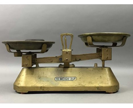 VINTAGE SCALES,along with other items including a professional slide rule in mahogany case, field glasses and a weaving shutt