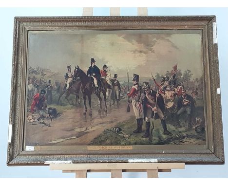 WELLINGTON AT WATERLOO,print after R Hillingford, 58cm x 84cm, framed, along with two other prints (3)