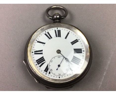 GENTLEMANS SILVER CASED KEY WIND POCKET WATCH,the white enamel dial with Roman numerals and subsidiary seconds dial