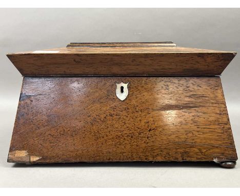 19TH CENTURY MAHOGANY SARCOPHAGUS SHAPED TEA CADDY,17cm high, 36cm wide, 21cm deep