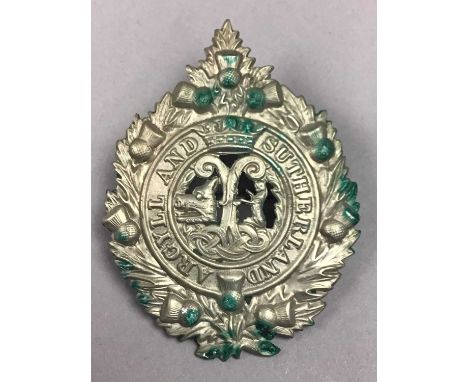 HIGHLAND LIGHT INFANTRY SILVER SWEETHEART BROOCH,along with an Argyll and Sutherland Highlanders cap badge (2)