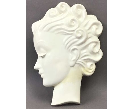 TWO ART DECO POTTERY WALL MASKS,the first white glazed by W. Goebel, 22.5cm high, together with a modern example by LD Variat