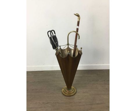 RETRO ITALIAN DESIGN UMBRELLA STICK STAND,along with a shooting stick and walking stick (3)